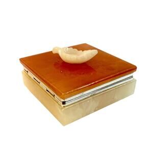 Alabaster Jewelry Dresser Box Marble Trinket Box Retro Italy Leaf Orange Cream